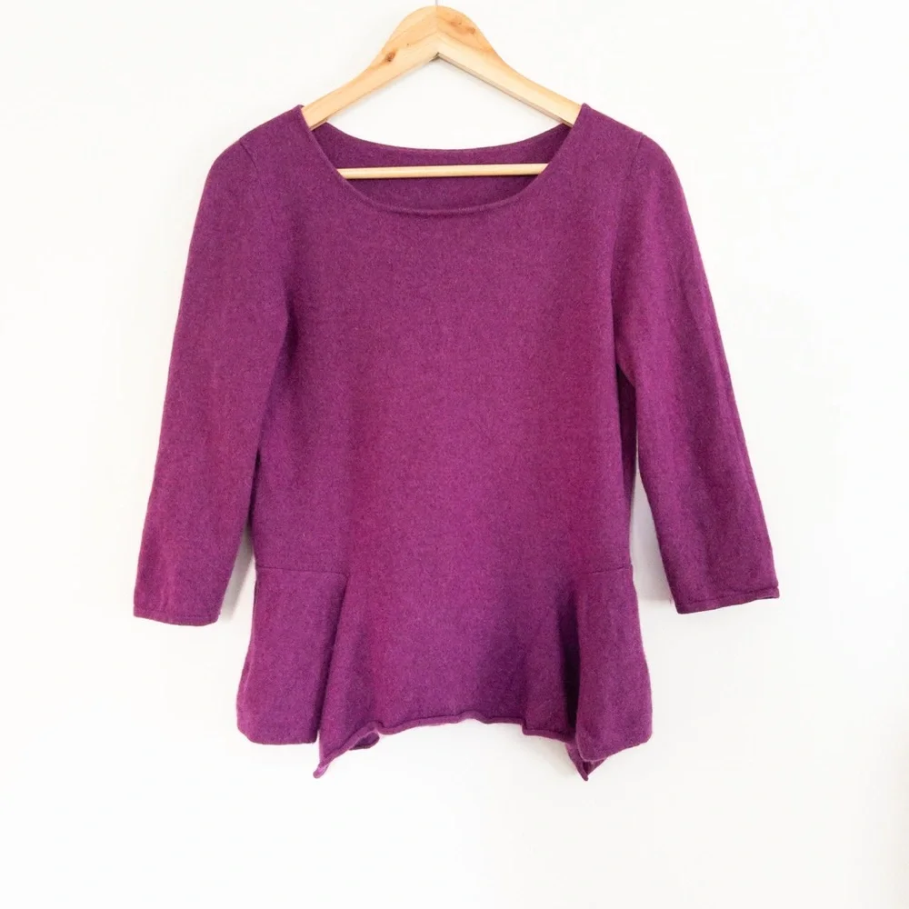 Forte Cashmere Magenta Purple Pink Handkerchief Peplum Hem Sweater Small